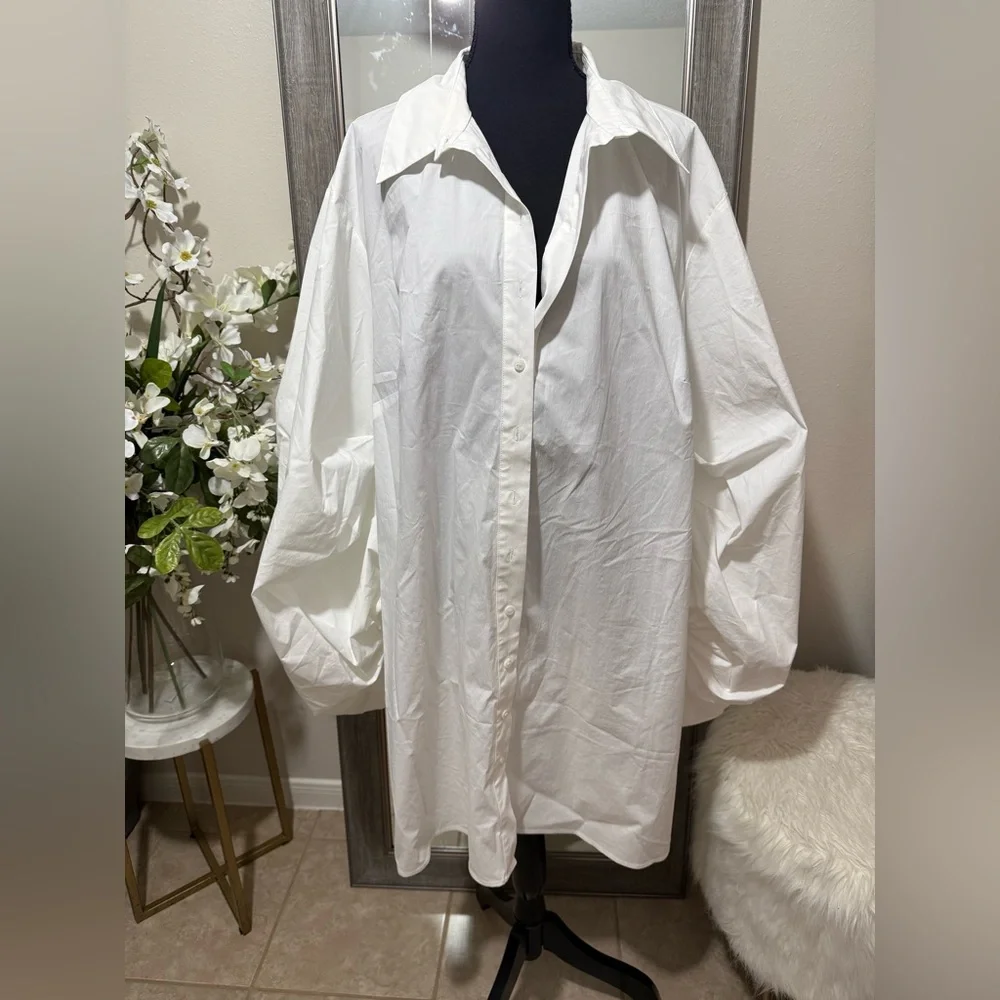 Eloquii white Balloon Sleeve Dress - Picture 3 of 7